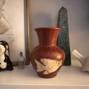 4” Southwest Terra-Cotta Vase with Eggshell Fish - Southwestern Native American